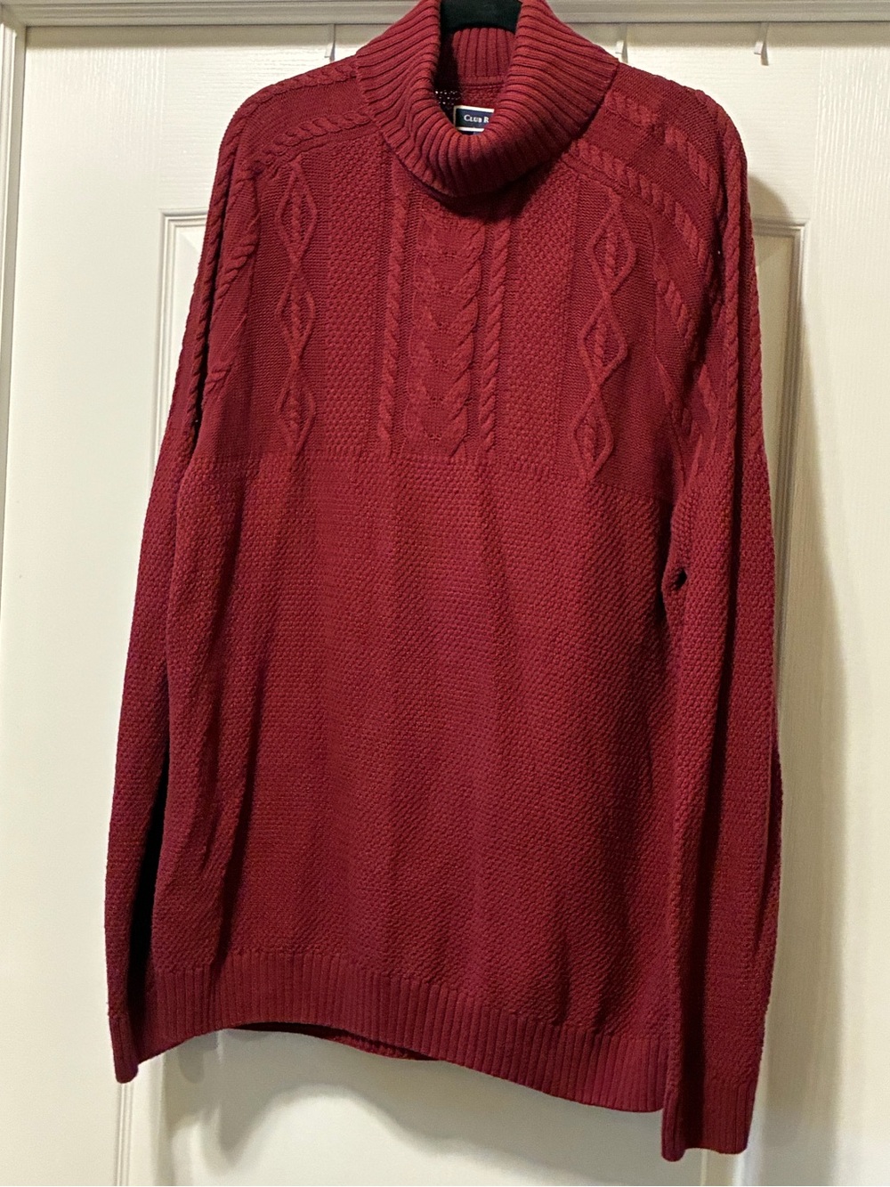 Club Room Adult XL Chunky Cable Knit Turtleneck Maroon Plum Burgundy Sweater